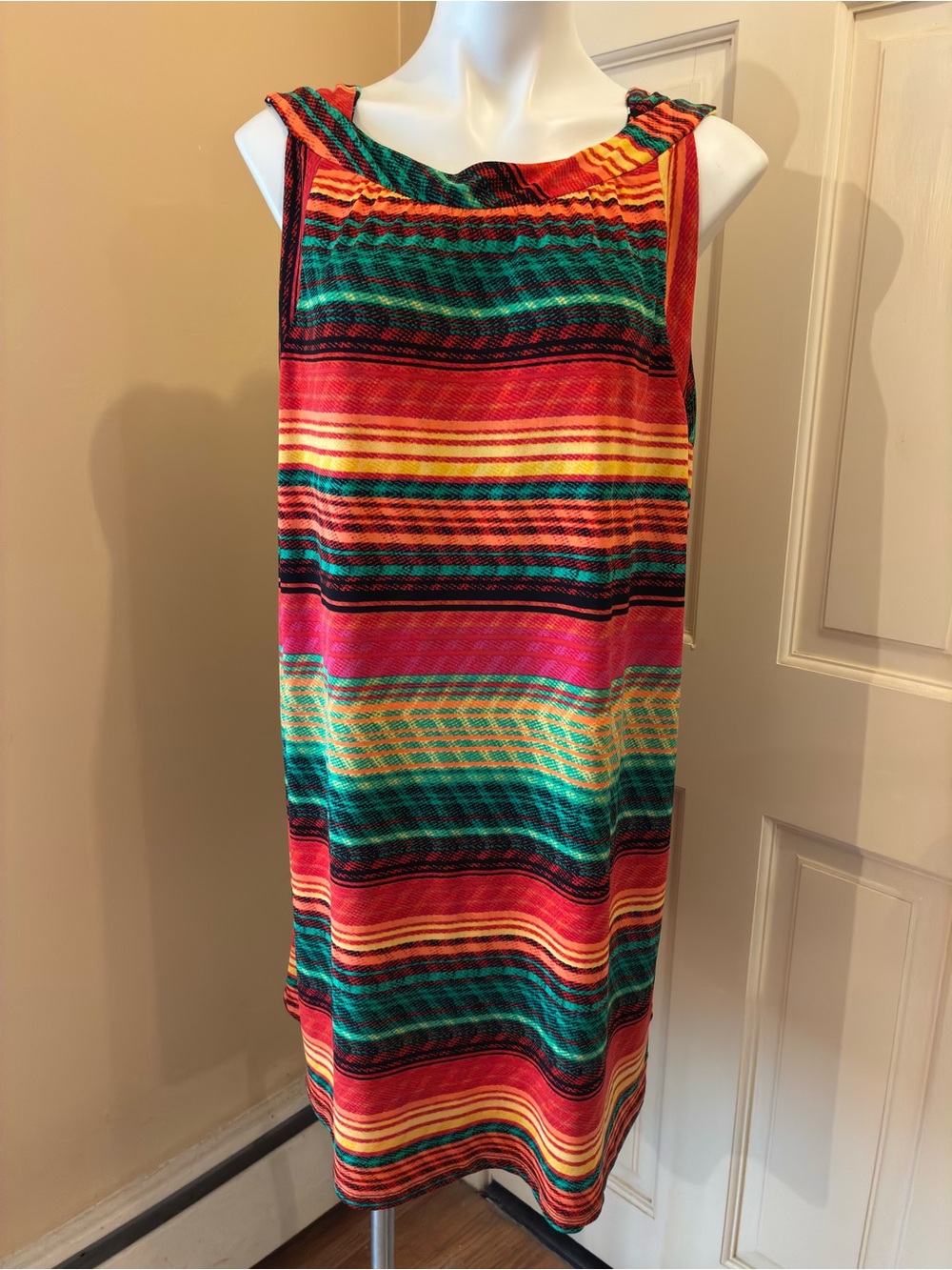 Rafaella Women's Reversible Red Green Yellow Stripe/ Black Floral Dress Size 2X
